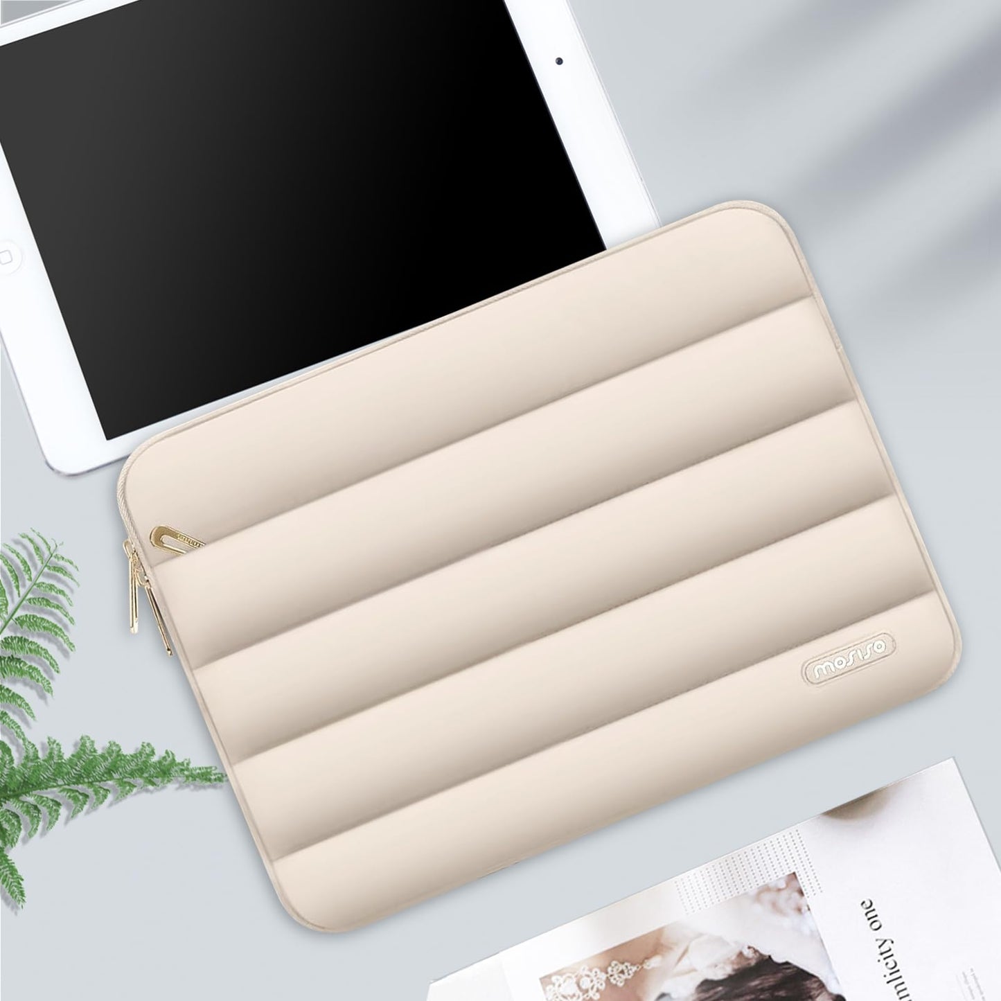 MOSISO 12.9 inch Tablet Sleeve Case for iPad Pro 13 M4 & iPad Air 13 M3 M2, iPad Pro 12.9 M2 M1 6/5th with Magic Keyboard&Smart Keyboard Folio, Puffy Horizontal Bag with Small Case, Sand