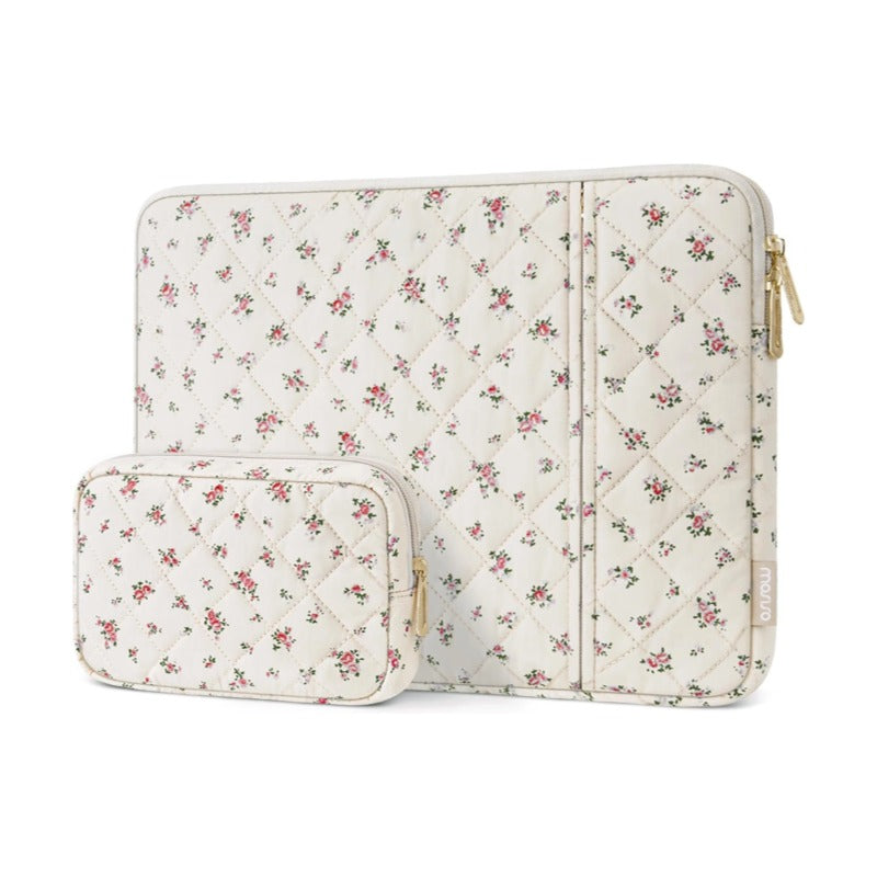 MOSISO Square Quilted Puffy Laptop Sleeve 13-14 Inch, Front Horizontal Pocket with Matching Accessory Pouch