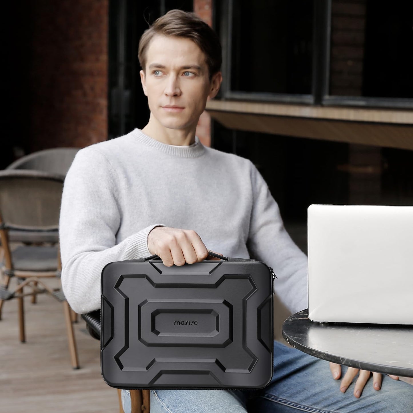 MOSISO 13-16 inch Laptop Case, Waterproof Shockproof Computer Bag | Compatible with MacBook HP Dell | Mechanical Geometric EVA Carrying Sleeve with Handle | Hard Shell | Black