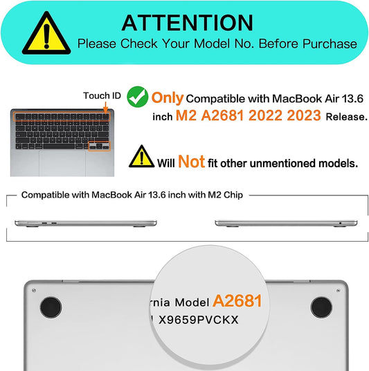 MOSISO Compatible with MacBook Air 13.6 inch Case 2022 2023 Release A2681 M2 Chip Touch ID, Plastic Hard Shell Case&Flap Felt Sleeve Bag&Keyboard Cover&Screen Protector&Type C Adapter 2 Pack, Black iMosiso