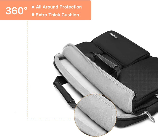 MOSISO Laptop Shoulder Messenger Bag Compatible with MacBook Air/Pro, 13-13.3 inch Notebook, Compatible with MacBook Pro 14 inch, Polyester Briefcase Sleeve with 4 Front Zipper Pockets & Belt,Black iMosiso