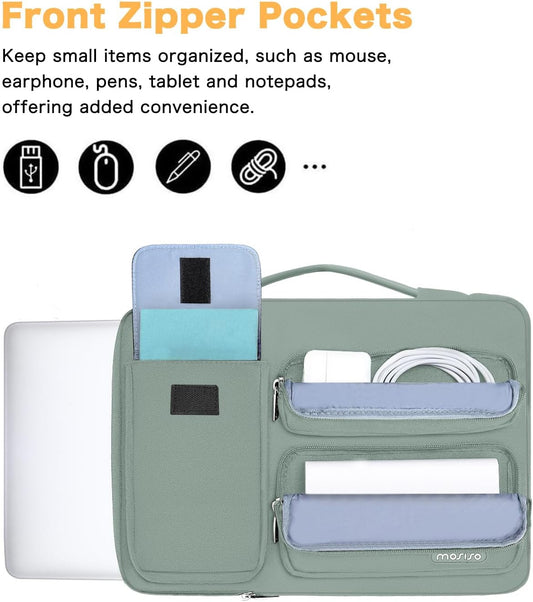 MOSISO 360 Protective Laptop Sleeve Compatible with MacBook Pro 16 inch 2024-2019 M3 A2991 M2 A2780 M1 A2485 A2141, 15-15.6 inch Notebook, Side Open Bag with 2 Raised&1 Flapover Pockets, Antique Green iMosiso