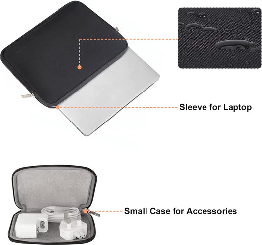 MOSISO Laptop Hülle Tasche Kompatibel mit MacBook Air/Pro Retina,13-13,3 Zoll Notebook,Kompatibel mit MacBook Pro 14 Zoll 2023-2021 A2779 M2 A2442 M1,Neopren Sleeve mit Klein Fall, Schwarz iMosiso