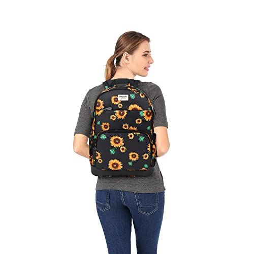 MOSISO 15.6-16 inch Laptop Backpack for Women, Polyester Anti-Theft Stylish Casual Daypack Bag with Luggage Strap & USB Charging Port, Sunflower Travel Business Backpack, Black iMosiso