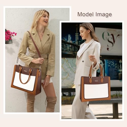 MOSISO Laptop Tote Bag for Women, 15.6 inch PU Leather Large Capacity Handbag & Clutch Purse & Front Pocket, Crocodile Grain Waterproof Computer Bag Work Briefcase for Business Office, Brown