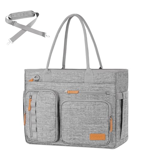 MOSISO USB Charging Port Teacher Tote Bag, 15.6 inch Laptop Bag, Large Capacity Handbag Shoulder Professional Computer Bags Work Briefcase Messenger for Business Teacher Office College Nursing, Gray