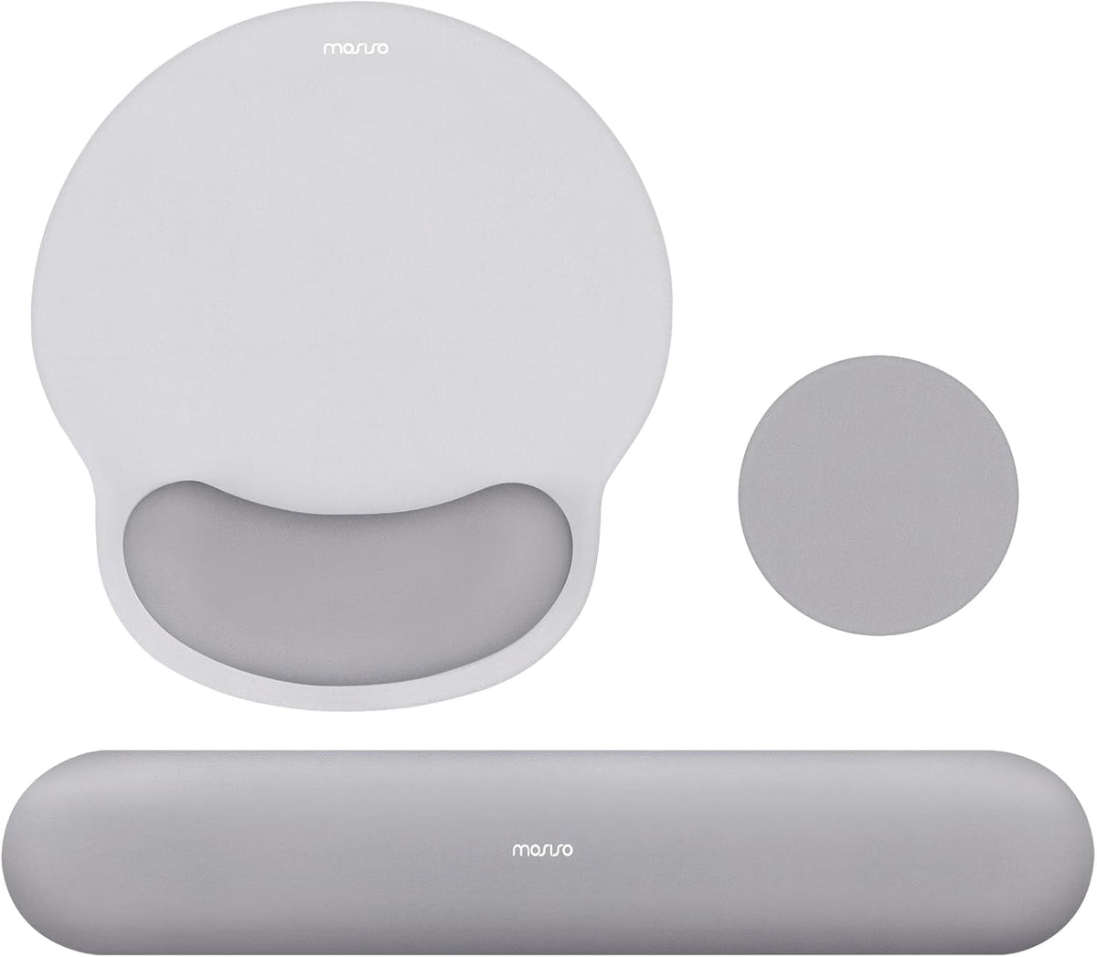 MOSISO Wrist Rest Support for Mouse Pad&Keyboard Set, Circle Curved Ergonomic Mousepad&Coaster Non-Slip Base Home/Office Pain Relief&Easy Typing Pad with Soft Cloth&Silicone Lining