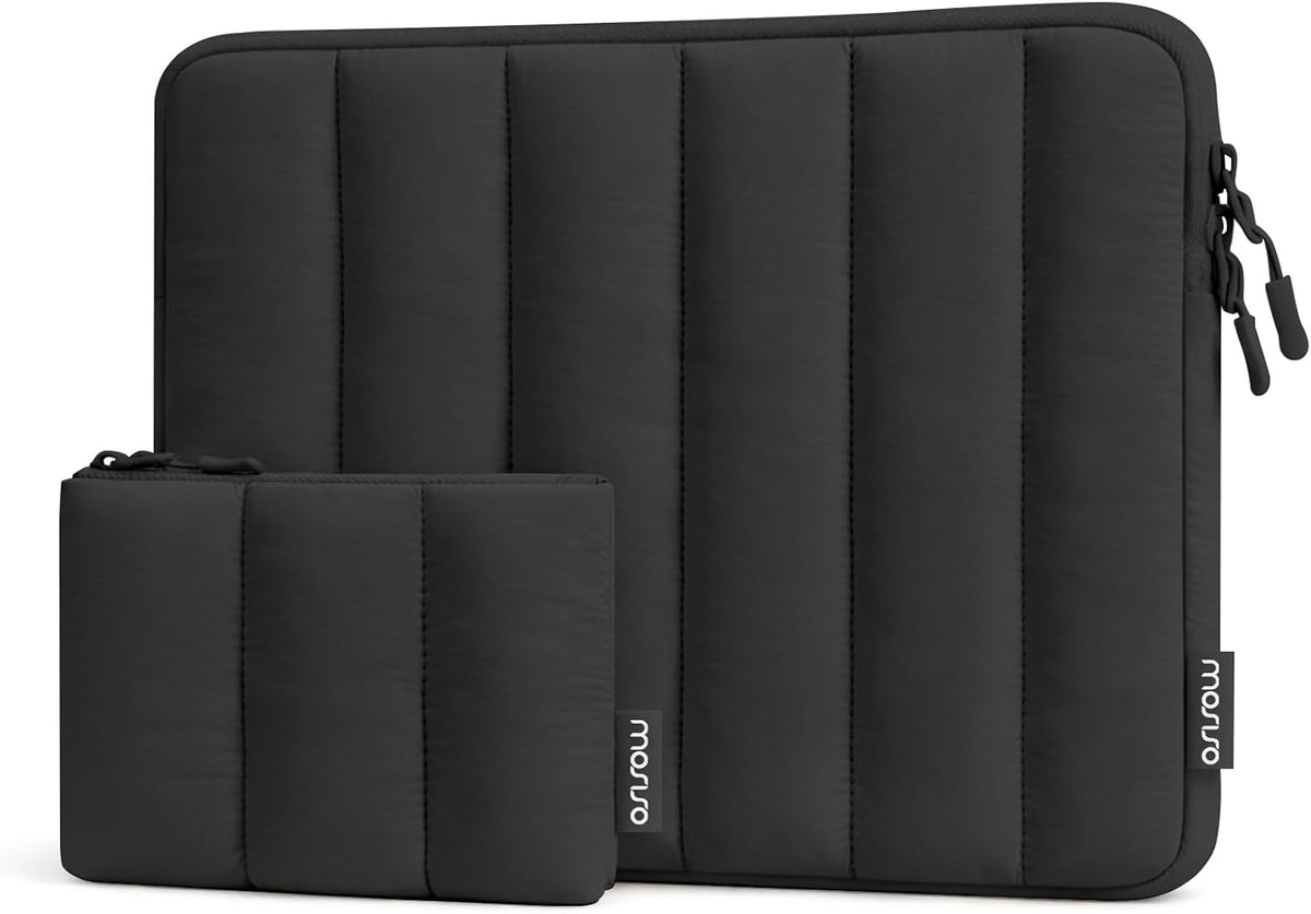 MOSISO Vertical Quilted Puffy Laptop Sleeve, 13.3/14/16 Inch Fit, 3 Layer Padding & Matching Color Accessory Pouch