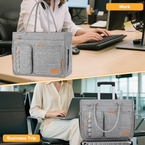 MOSISO USB Charging Port Teacher Tote Bag, 15.6 inch Laptop Bag, Large Capacity Handbag Shoulder Professional Computer Bags Work Briefcase Messenger for Business Teacher Office College Nursing, Gray