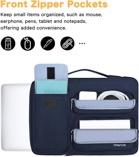 MOSISO 360 Protective Laptop Sleeve Compatible with MacBook Air/Pro, 13-13.3 inch Notebook, Compatible with MacBook Pro 14 inch M3 M2 M1, Side Open Bag with 2 Raised&1 Flapover Pockets, Navy Blue iMosiso