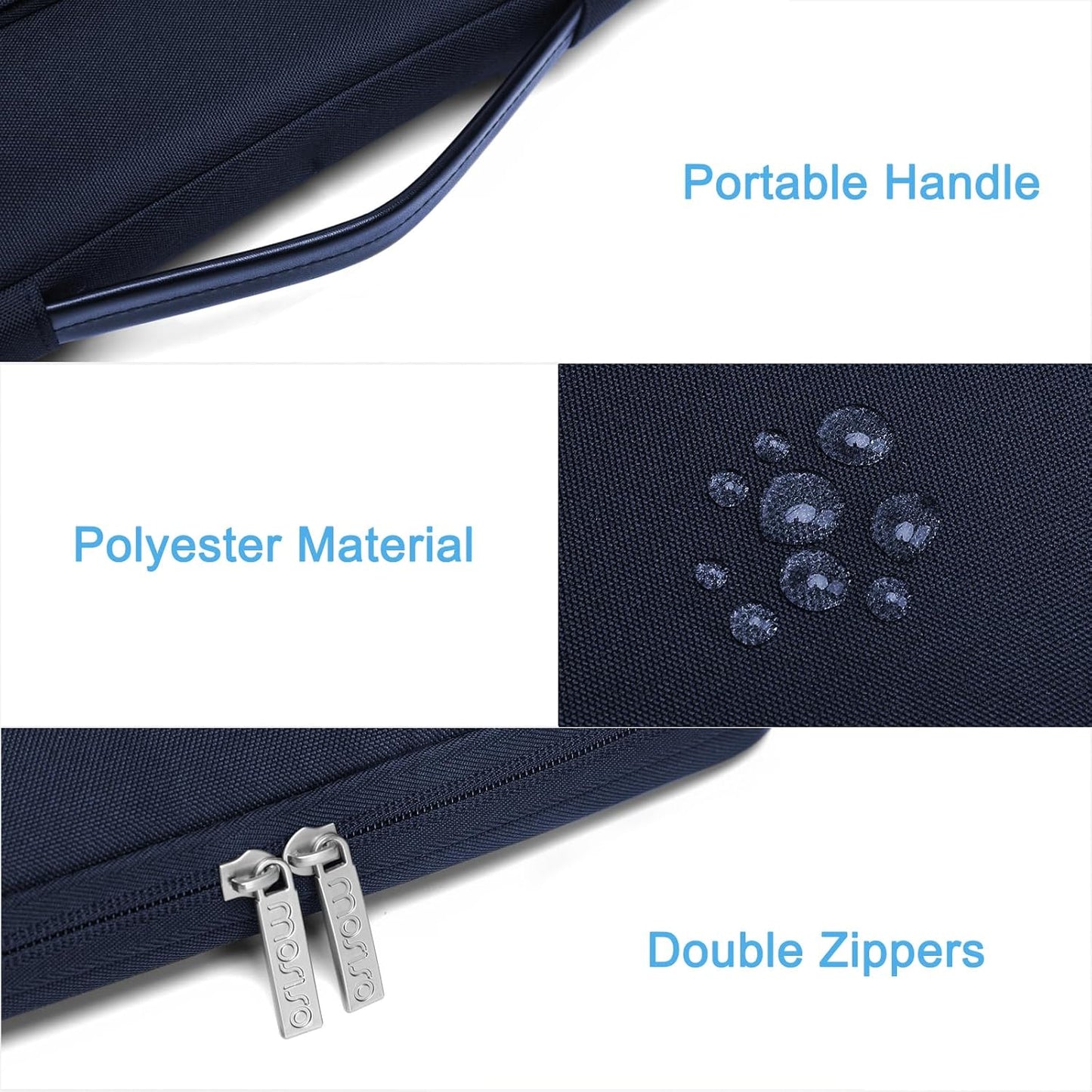 MOSISO 360 Protective Laptop Sleeve Compatible with MacBook Pro 16 inch 2024-2019 M3 A2991 M2 A2780 M1 A2485 A2141, 15-15.6 inch Notebook, Side Open Bag with 2 Raised&1 Flapover Pockets, Navy Blue iMosiso