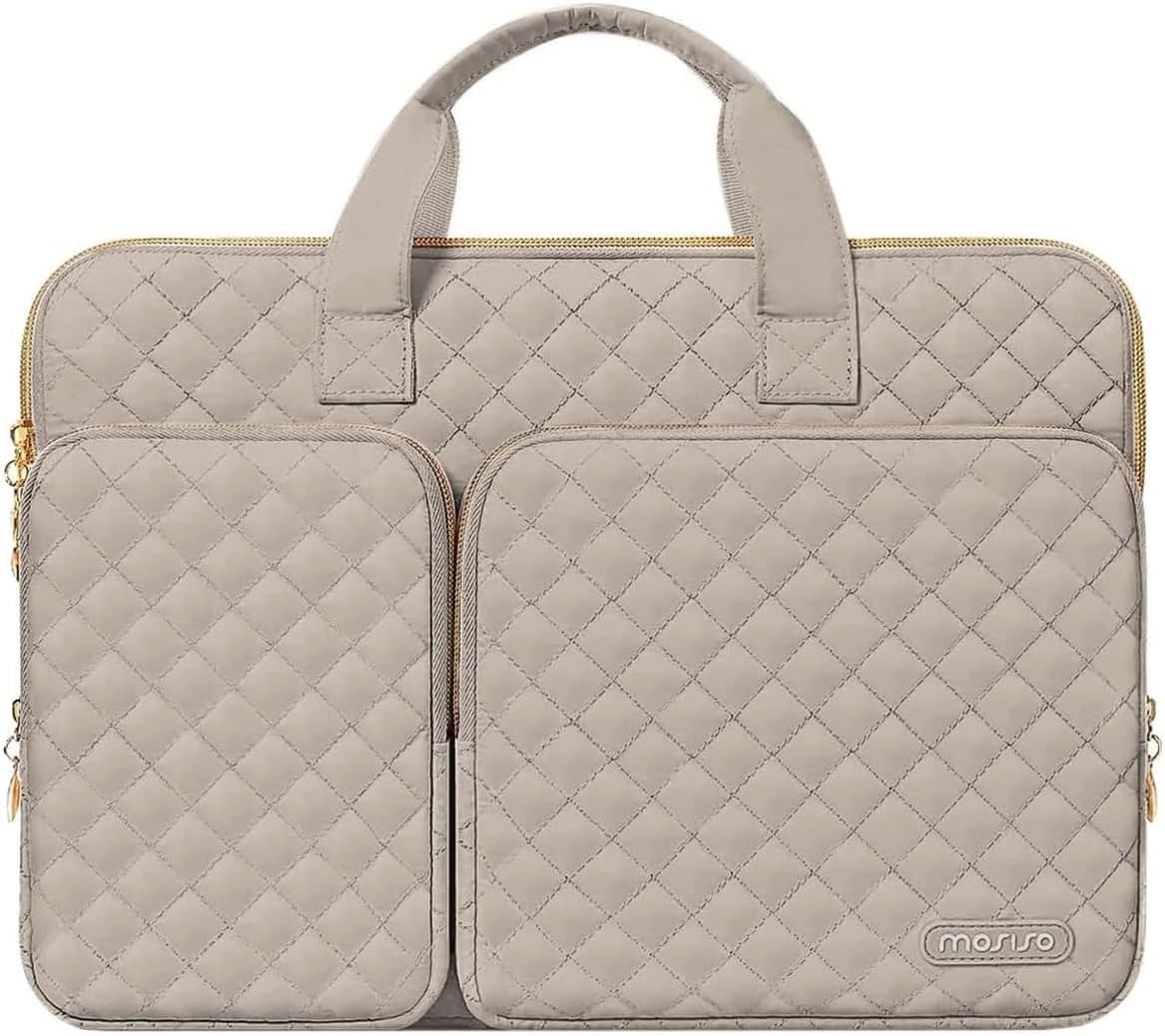 MOSISO 360 Protective Square Quilted Laptop Sleeve with 2 Pockets, Handle & Belt, Fits 13–16 Inch MacBook M1-M5 HP Acer Dell Lenovo Notebook