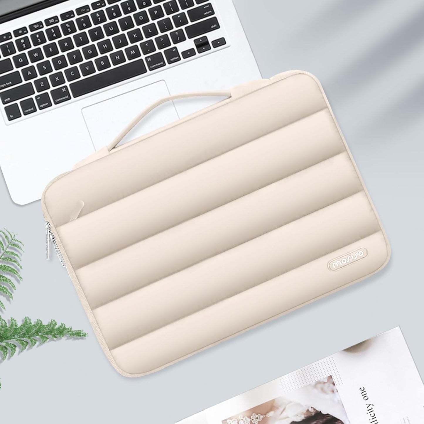 MOSISO 360 Protective 13-14 inch Laptop Case, 13.3 inch Puffy Laptop Sleeve Compatible with MacBook Air 13 13.6 M4 M3 M2 M1/Pro 13/14, HP,Dell,ASUS,Lenovo,Polyester Horizontal Side Open Bag, Sand iMosiso