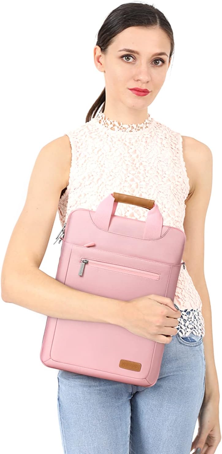 MOSISO Vertical Laptop Shoulder Bag Compatible with MacBook Air 15 inch M2 A2941 2023/Pro 16 2023-2019 M2 A2780 M1 A2485 A2141/Pro 15 A1398,15-15.6 inch Notebook with Zipper Pockets & Belt, Pink iMosiso