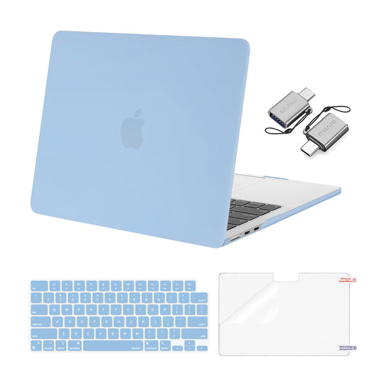 MOSISO Compatible with MacBook Air 13 inch Case 2025 2024 2023 2022 M4 A3240 M3 A3113 M2 A2681, Plastic Hard Shell&Keyboard Cover&Screen Film&Type C for MacBook Air 13.6 inch Case, Air Blue
