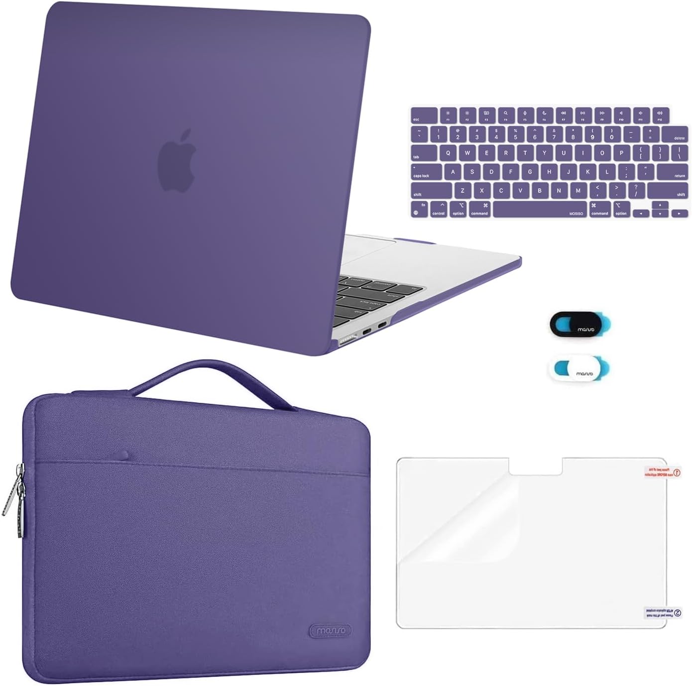 MOSISO Compatible with MacBook Air 13 inch Case M5 2026 M4 2025 M3 M2 2024-2022 A3449 A3240 A3113 A2681,Hard Shell&Sleeve Bag&Keyboard Skin&Webcam Cover&ScreenFilm for MacBook Air 13.6