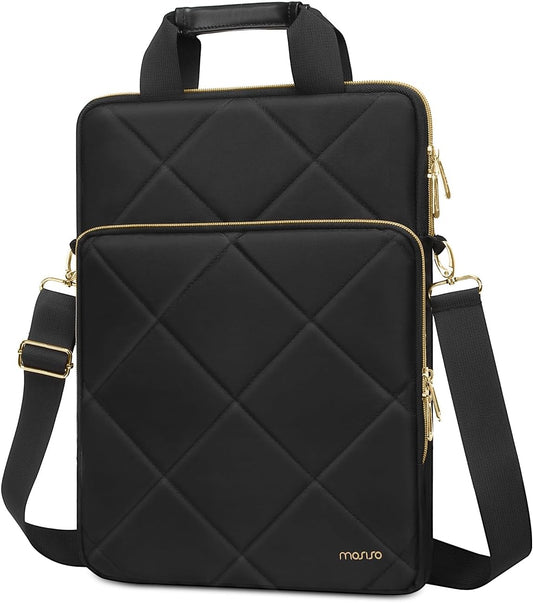 MOSISO Vertical Laptop Bag,Computer Bags,Rhombus Quilted Laptop Shoulder Bag with Trolley Sleeve&Pocket&Handle