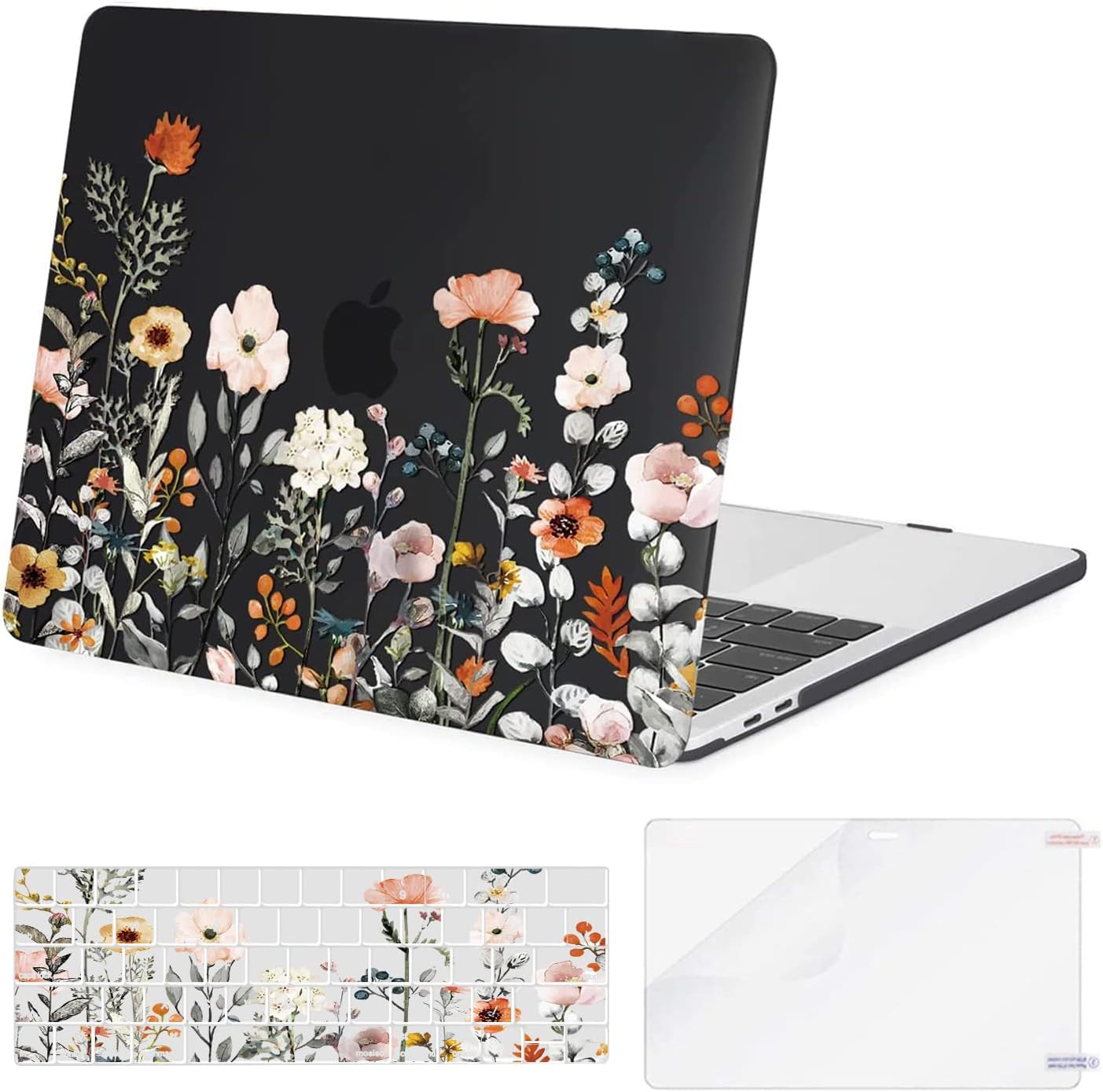 MOSISO Compatible with MacBook Pro 13 inch Case 2025, 2024, 20223-2016 M2 M1 A2338 A2251 A2289 A2159 A1989 A1708 A1706, Plastic Garden Flowers Hard Case&Keyboard Cover&Screen Protector, Black