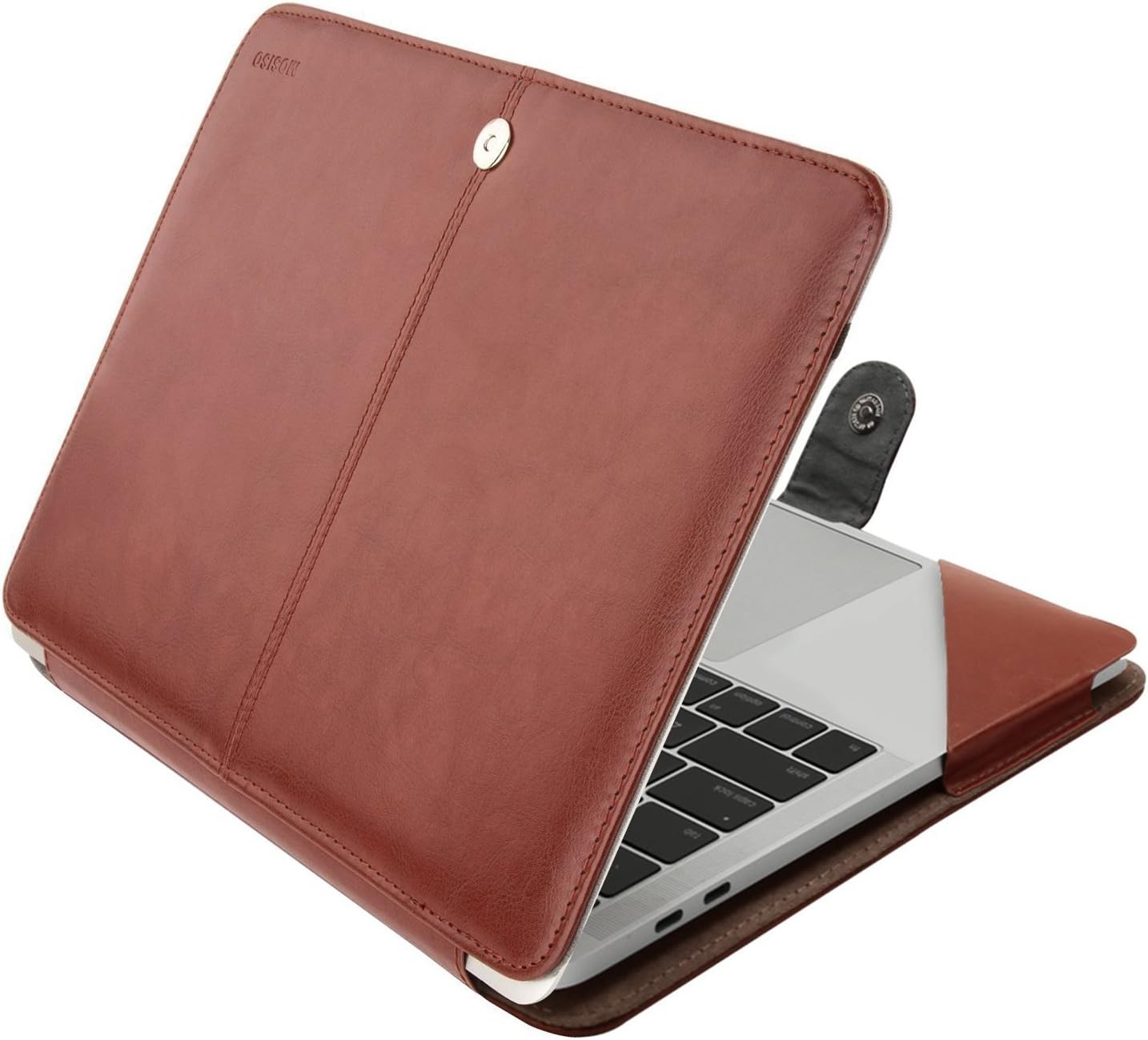 MOSISO Compatible with MacBook Air 15 inch M4 A3241 M3 A3114 M2 A2941 2025 2024 2023/ Pro 15 Case A1990 A1707 2019-2016, PU Leather Portfolio Protective Stand Cover Sleeve with Clear Strip