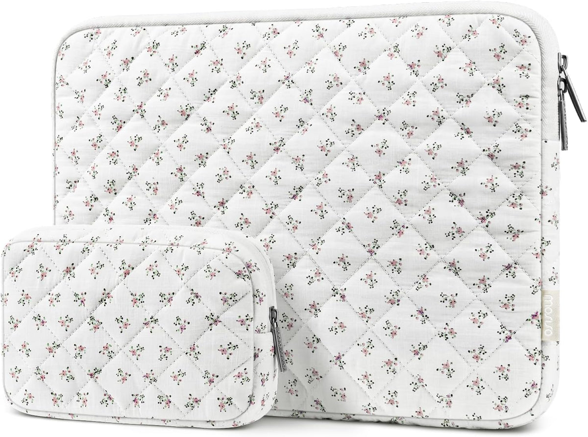 MOSISO Chic Quilted‑Puffy 13‑13.3‑Inch Laptop Sleeve,Soft‑Polyester‑Padded with Coordinating‑Detachable‑Accessory‑Pouch