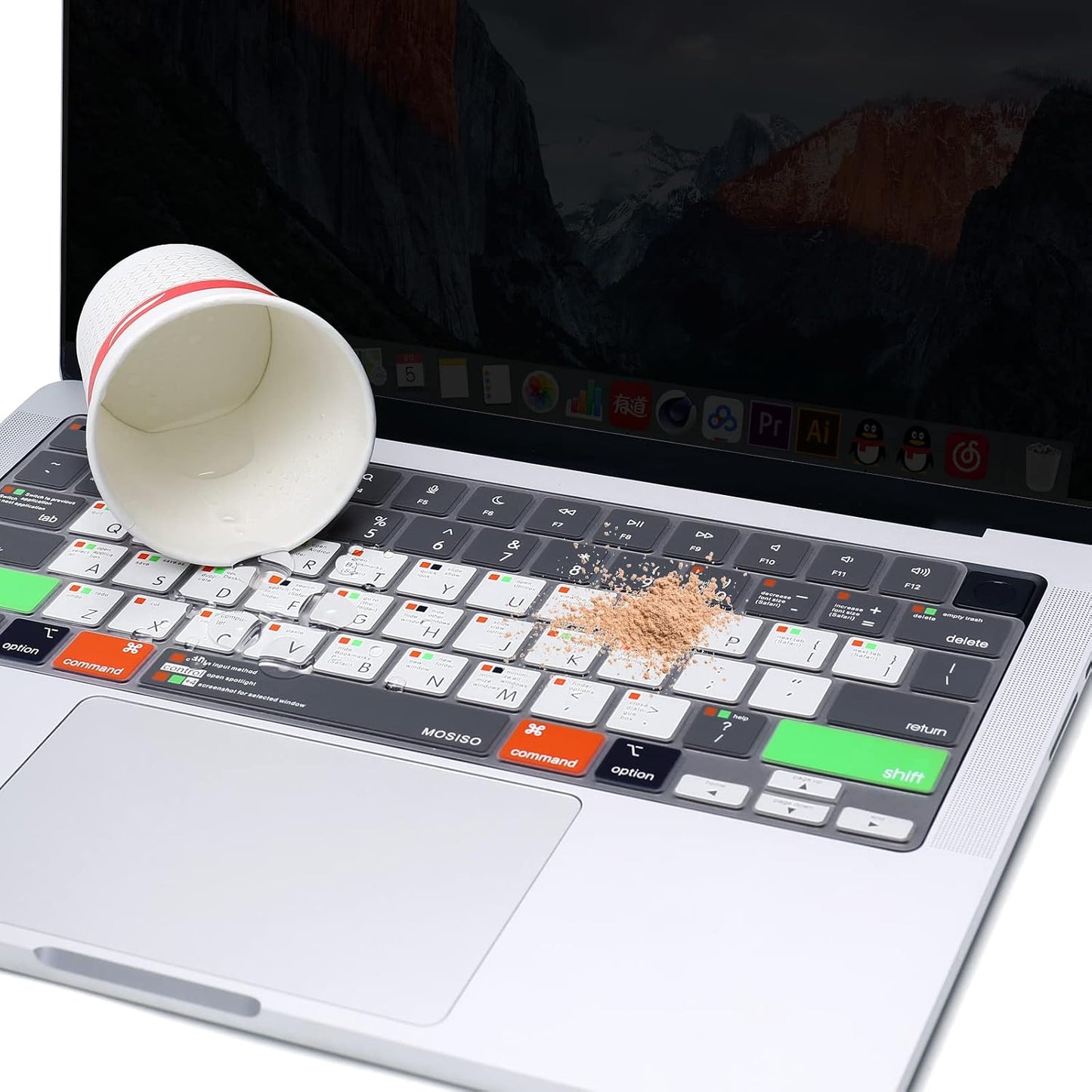 MOSISO Keyboard Cover Compatible with MacBook Air 15 inch M3 A3114 M2 A2941/Air 13.6 A3113 A2681/Pro 14/16 M4 M3 M2 M1, Mac OS X Shortcut, Gray