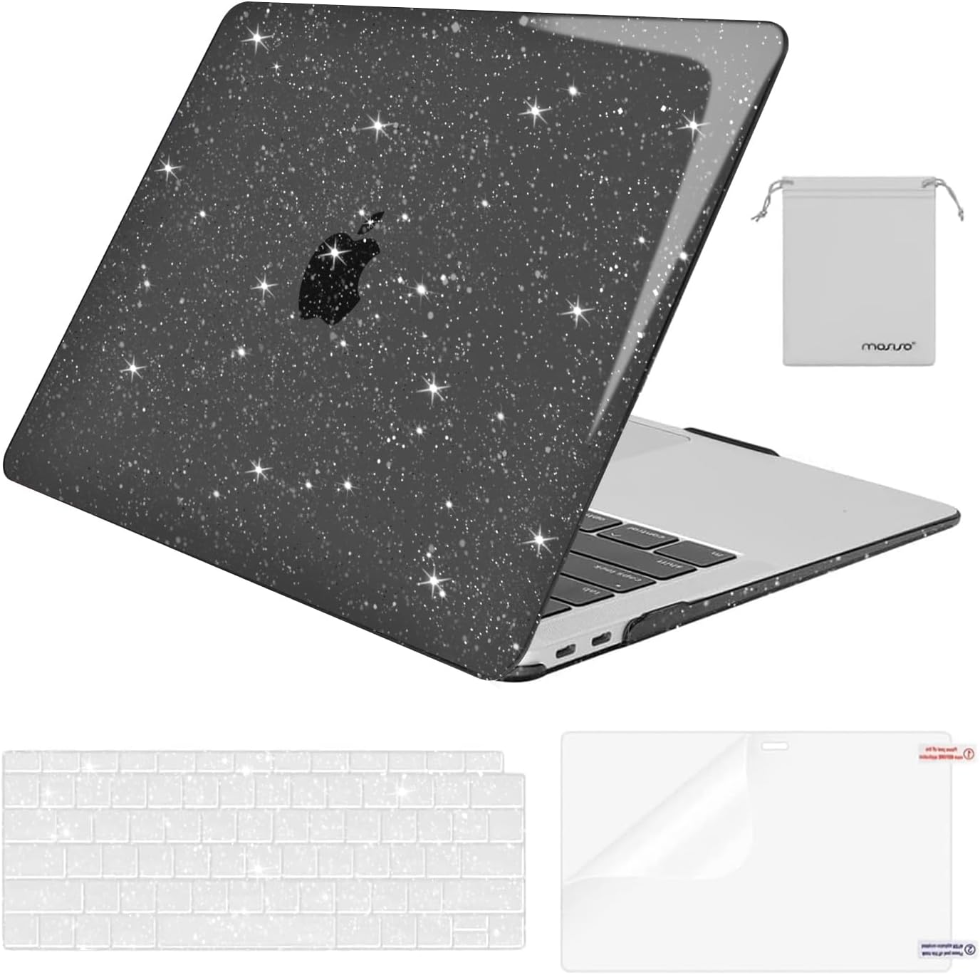 MOSISO Compatible with MacBook Air 13 inch Case 2022 2021 2020 2019 2018 A2337 M1 A2179 A1932, Glitter Plastic Hard Shell&Keyboard Cover&Screen Film&Storage Bag for MacBook Air 13 inch