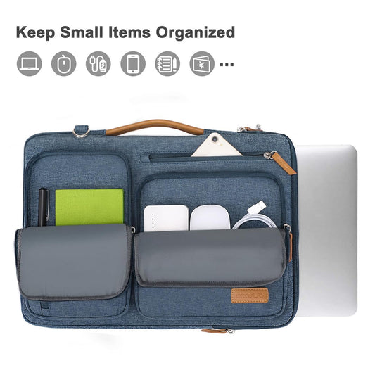 MOSISO 360 Protective Laptop Shoulder Bag,14 inch Computer Bag Compatible with MacBook Air 15 inch M4 M3 A3114 M2 A2941/Pro A1990 A1707,Side Open Messenger Bag with 4 Zipper Pockets&Handle, Haze Blue iMosiso