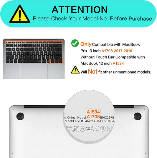 MOSISO Silicone Keyboard Cover Protective Skin Compatible with MacBook Pro 13 inch 2017 2016 Release A1708 Without Touch Bar & Compatible with MacBook 12 inch A1534, Black