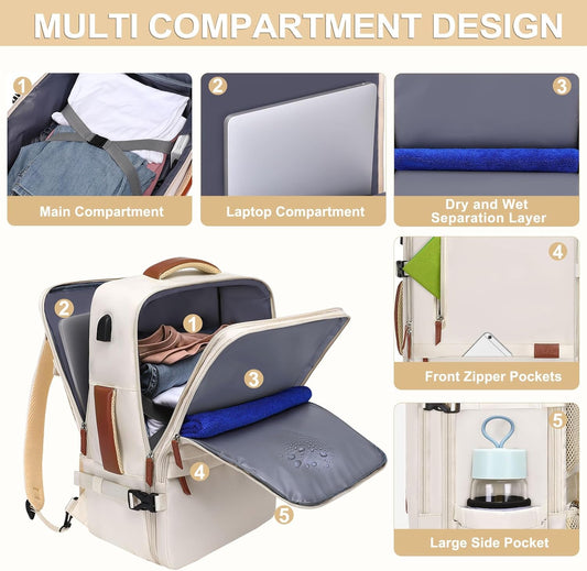 MOSISO Travel Backpack, 40L Carry on Laptop Backpack, 17-17.3 inch Airline Approved Luggage Bag with USB Port&Hidden Shoulder Strap, Casual Daypack with Toiletry Bag&Shoe Pocket