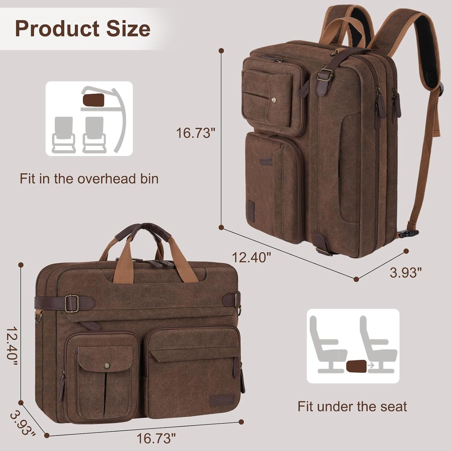 MOSISO 3 in 1 Messenger Bag for Men, 15.6 inch Computer Laptop Bag Convertible Laptop Backpack for Work Business Travel, Crossbody Satchel Briefcase Shoulder Bags Handbag Bookbag for College, Brown iMosiso