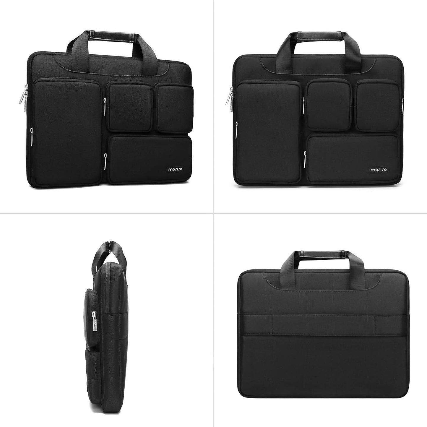 MOSISO Laptop Shoulder Messenger Bag Compatible with MacBook Pro 16 inch 2023-2019 M2 A2780 M1 A2485 A2141,15-15.6 inch Notebook,Polyester Briefcase Sleeve with 4 Front Zipper Pockets & Belt,Black iMosiso