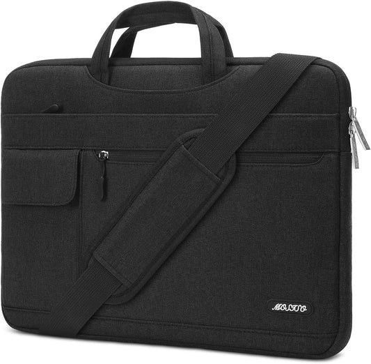 MOSISO Laptop Shoulder Bag Compatible with MacBook Air/Pro,13/13.3/16 inch Notebook,Compatible with MacBook Pro 14 inch M5 M4 M3 M2 M1 2026-2021,Polyester Flapover Briefcase Sleeve Case, Black
