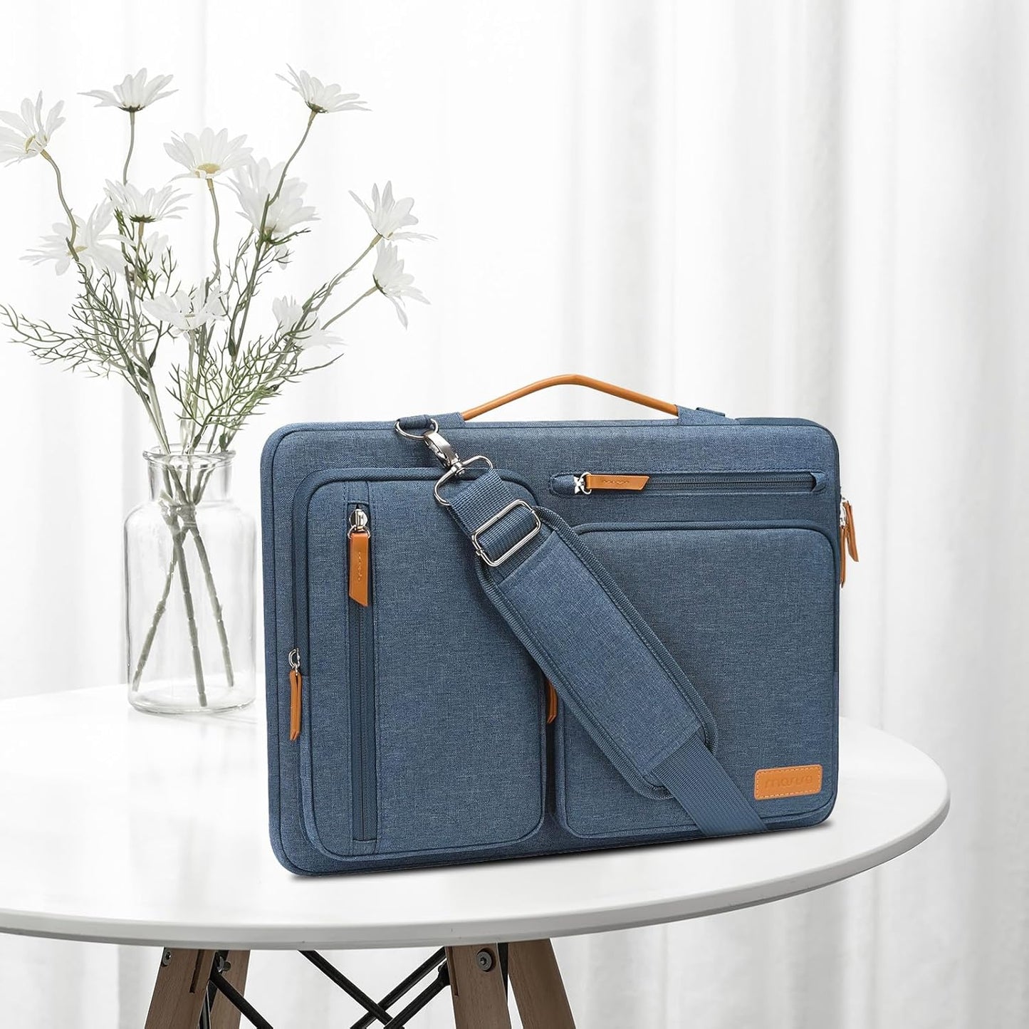 MOSISO 360 Protective Laptop Shoulder Bag,14 inch Computer Bag Compatible with MacBook Air 15 inch M4 M3 A3114 M2 A2941/Pro A1990 A1707,Side Open Messenger Bag with 4 Zipper Pockets&Handle, Haze Blue iMosiso