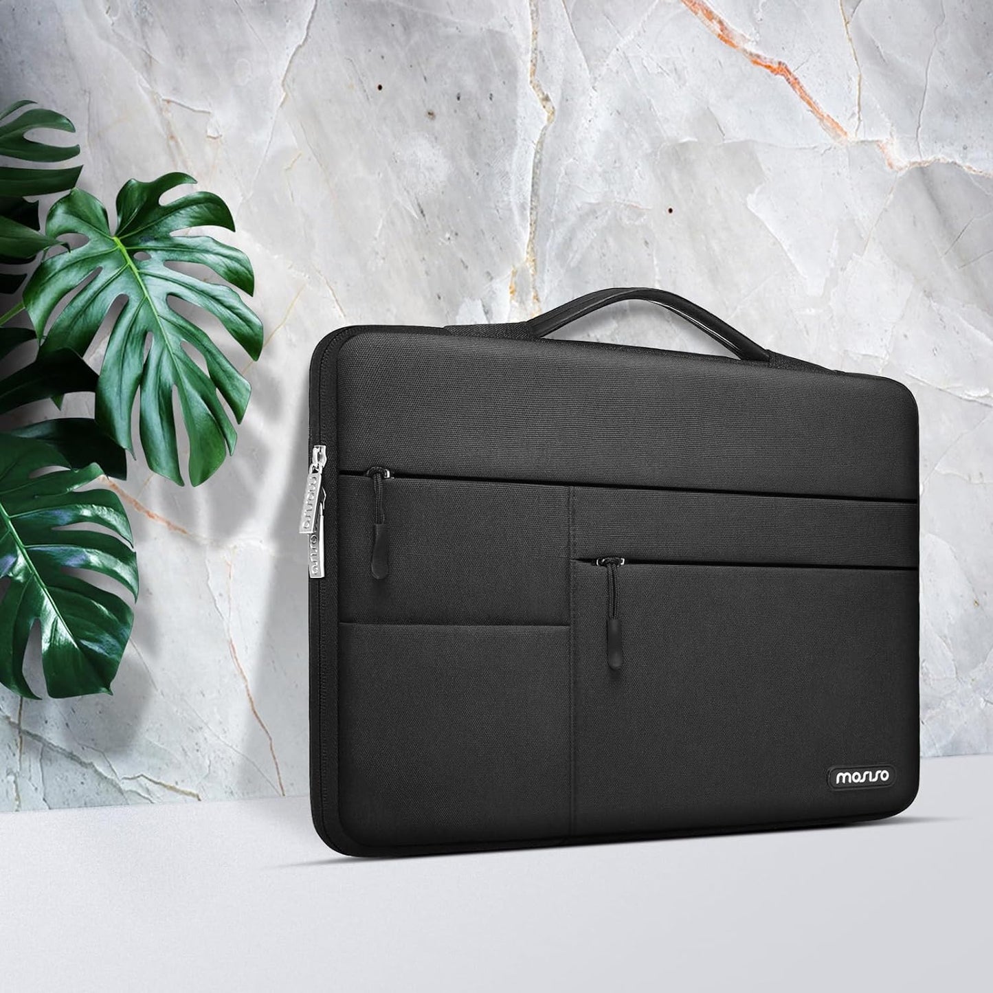 MOSISO 360 Protective Laptop Sleeve Compatible with MacBook Air/Pro, 13-13.3 inch Notebook, Compatible with MacBook Pro 14 inch M3 M2 M1 Chip 2023-2021 with Belt&3 Horizontal Parallel Pockets, Black iMosiso