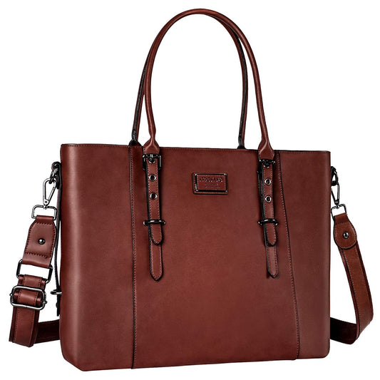 MOSISO Women Vintage Waterproof PU Leather Laptop Tote Bag, Fits 13.3/15.6/17.3 Inch, Large Capacity Business Work Shoulder Briefcase
