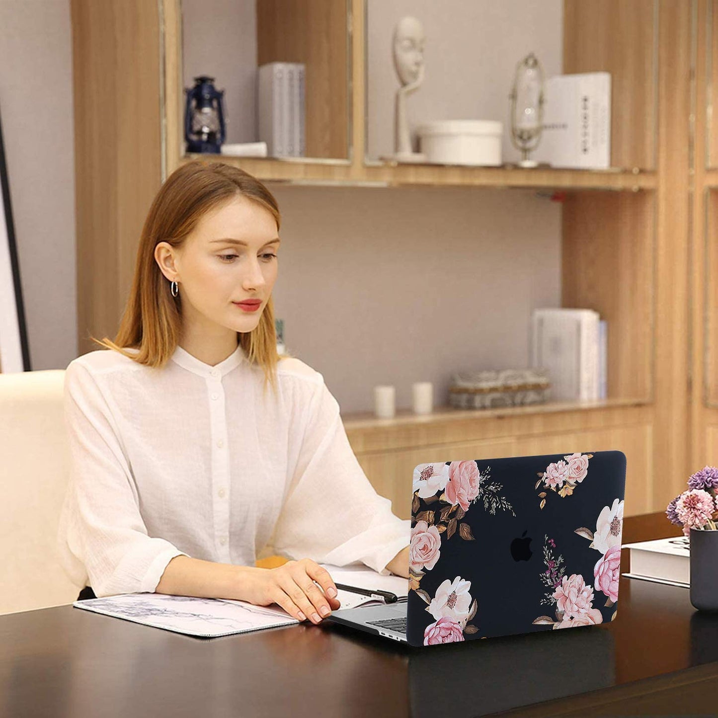 MOSISO Compatible with MacBook 12 inch Case with Retina Display (Model A1534, Release 2017 2016 2015), Plastic Peony Hard Shell Case & Keyboard Cover & Screen Protector, Black