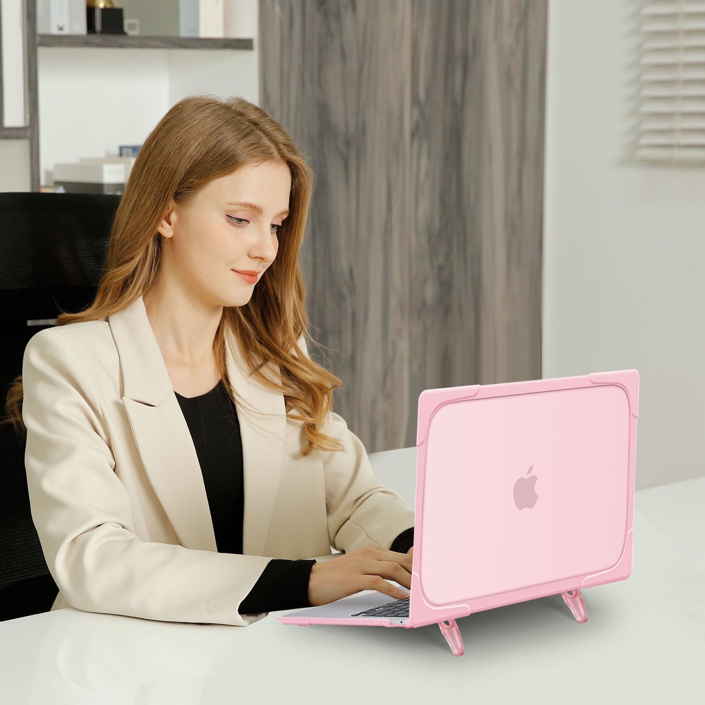 MOSISO Compatible with MacBook Air 15 inch Case 2025 2024 2023 Release M4 A3241 M3 A3114 M2 A2941, Heavy Duty Plastic Hard Shell Case Cover with Fold Kickstand&Keyboard Cover&Screen Film, Pink