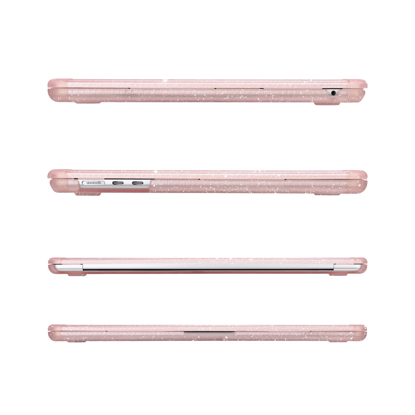 MOSISO Compatible with MacBook Air 15 inch Case 2025 2024 2023 M4 A3241 M3 A3114 M2 A2941,Anti-Cracking&Anti-Fingerprint Heavy Duty Glitter Plastic Hard Case with TPU Bumper&Keyboard Cover, Pink
