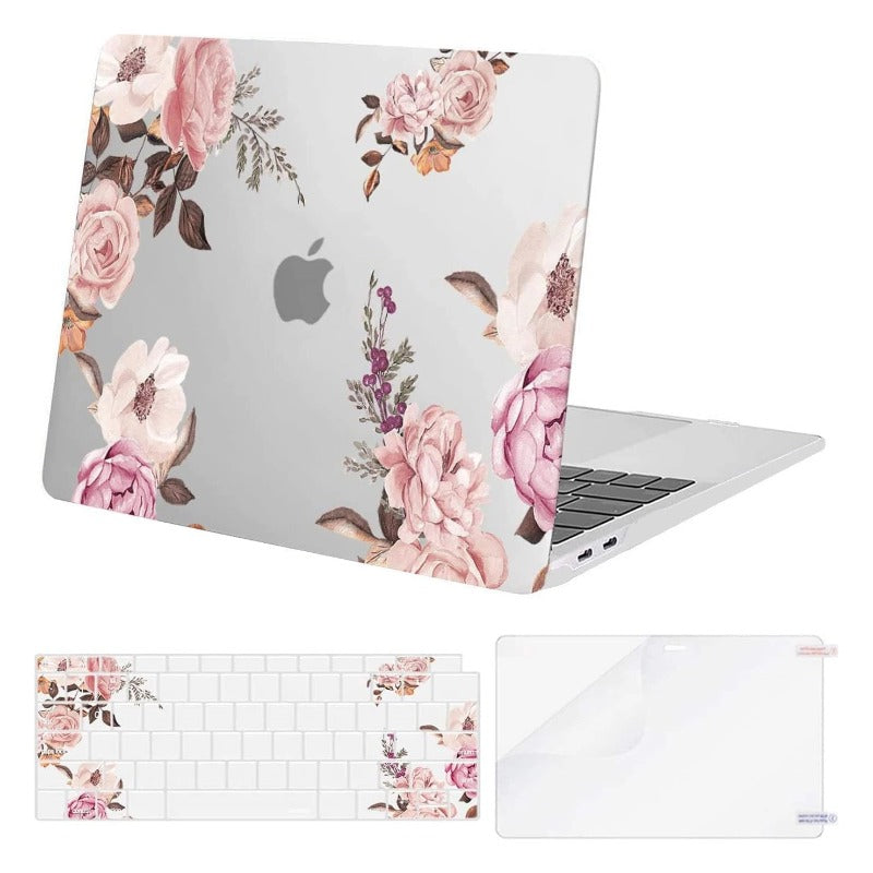 MOSISO Compatible with MacBook Air 13 inch Case 2018-2022 Release A2337 M1 A2179 A1932, Plastic Peony Hard Shell&Keyboard Cover&Screen Protector for MacBook Air 13.3 inch