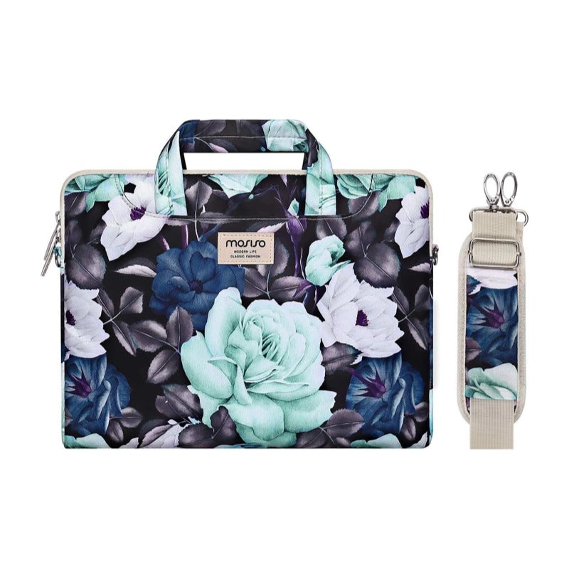 MOSISO Plant Print Laptop Shoulder Briefcase Sleeve with Luggage Strap, Fits 13–14 Inch MacBook Notebook