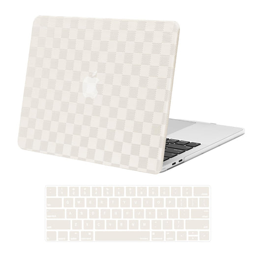MOSISO Compatible with MacBook Pro 13 inch Case M2 2025-2016 A2338 M1 A2251 A2289 A2159 A1989 A1708 A1706, Checker Texture Grid PU Leather Coated Plastic Hard Shell Case&Keyboard Cover, Sage Green