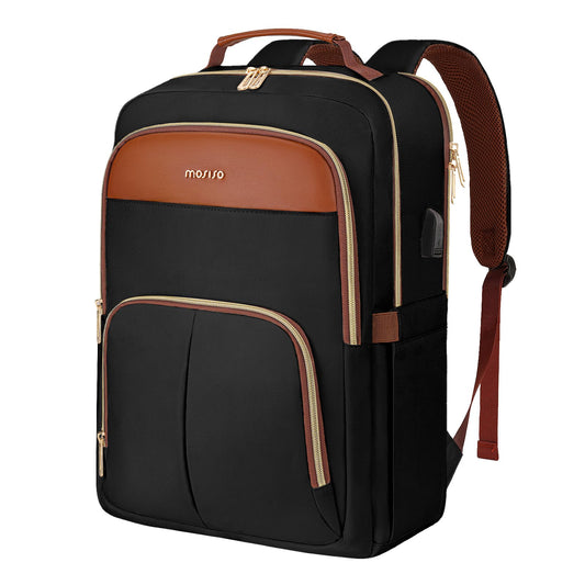 MOSISO Laptop Backpack for Women, 15.6 inch Laptop Bag with USB Charging Port&Front Pocket, Carry on Computer Bag Travel Backpack Casual Daypack for Office College Work Business, Beige iMosiso