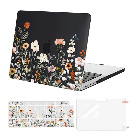 MOSISO Compatible with MacBook Pro 14 inch Case 2025-2021 M4 M3 M2 M1 A3112 A3185 A3401 A2918 A2992 A2779 A2442, Plastic Garden Flowers Hard Shell Case&Keyboard Cover&Screen Protector, Transparent