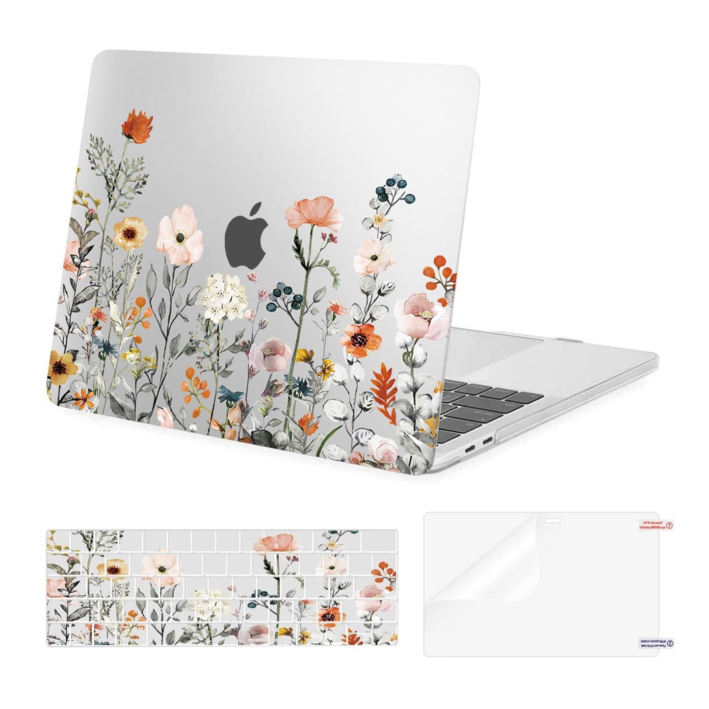 MOSISO Compatible with MacBook Pro 13 inch Case 2025, 2024, 20223-2016 M2 M1 A2338 A2251 A2289 A2159 A1989 A1708 A1706, Plastic Garden Flowers Hard Case&Keyboard Cover&Screen Protector, Pink