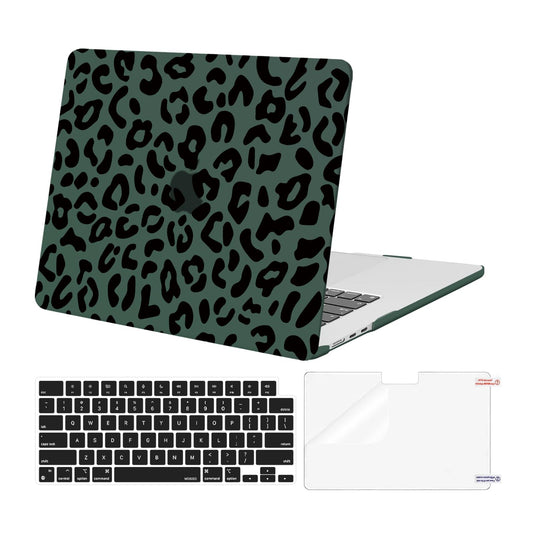 MOSISO Compatible with MacBook Air 15 inch Case 2025 2024 2023 Release M4 A3241 M3 A3114 M2 A2941 with Touch ID, Plastic Leopard Grain Hard Shell Case & Keyboard Cover & Screen Protector, Black