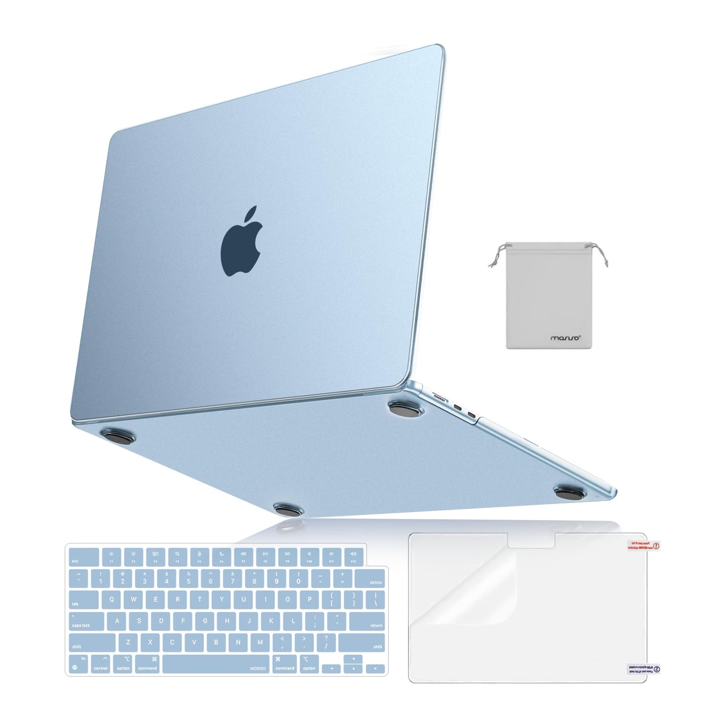MOSISO Compatible with MacBook Air 13 inch Case 2025 2024 2023 2022 M4 A3240 M3 A3113 M2 A2681, Ultra-Thin Natural Original Hard Shell&Matching Color Keyboard Cover&Screen Film&Pouch, Starlight Clear