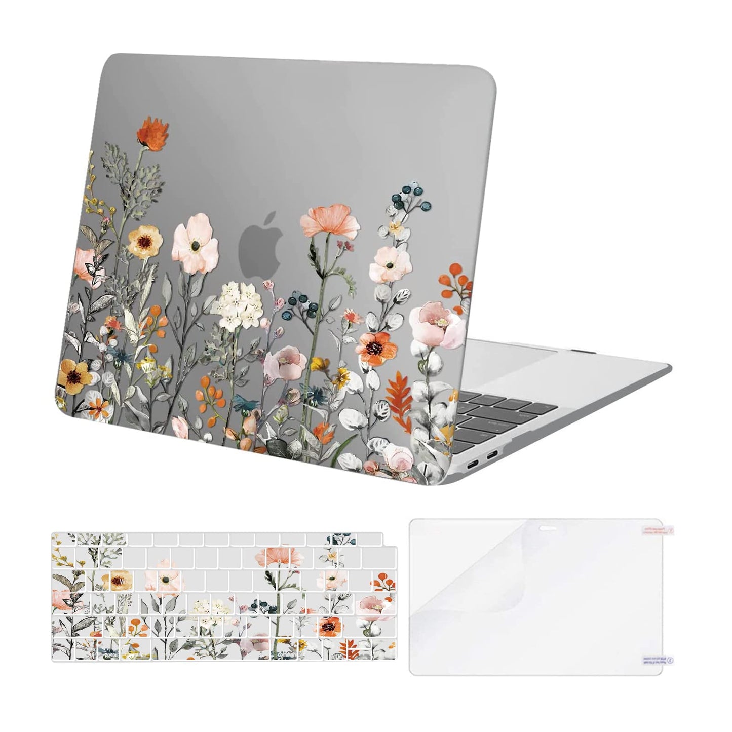 MOSISO Compatible with MacBook Air 13 inch Case 2022 2021 2020 2019 2018 Release A2337 M1 A2179 A1932 Retina Display, Plastic Garden Flowers Hard Shell&Keyboard Cover&Screen Protector, Transparent
