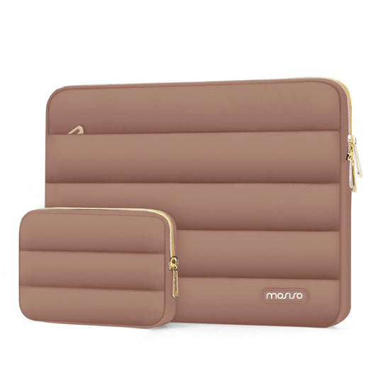 MOSISO Laptop Case 13-17.3 inch, 13 14 16 17.3 inch Puffy Laptop Sleeve Compatible with MacBook Pro 16 M5 M4 M3 M2 M1, HP Dell ASUS Acer Toshiba Lenovo, Polyester Horizontal Bag with Small Case, Brown