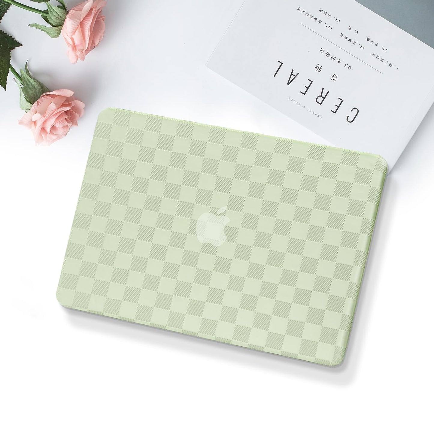 MOSISO Compatible with MacBook Pro 13 inch Case M2 2025-2016 A2338 M1 A2251 A2289 A2159 A1989 A1708 A1706, Checker Texture Grid PU Leather Coated Plastic Hard Shell Case&Keyboard Cover, Sage Green