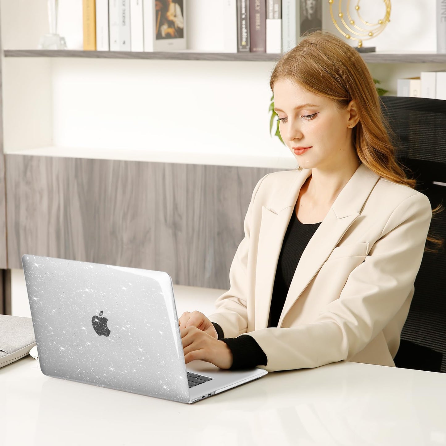 MOSISO Compatible with MacBook Air 15 inch Case 2025 2024 2023 Release M4 A3241 M3 A3114 M2 A2941, Sparkly Glitter Plastic Hard Shell&Keyboard Cover&Screen Protector&Webcam Cover&Type C, Transparent